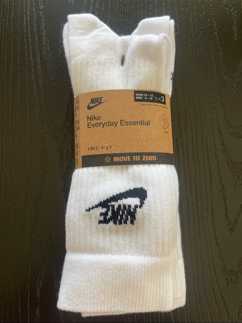 Nike White Crew Athletic Socks with Black Logo (3-Pack)